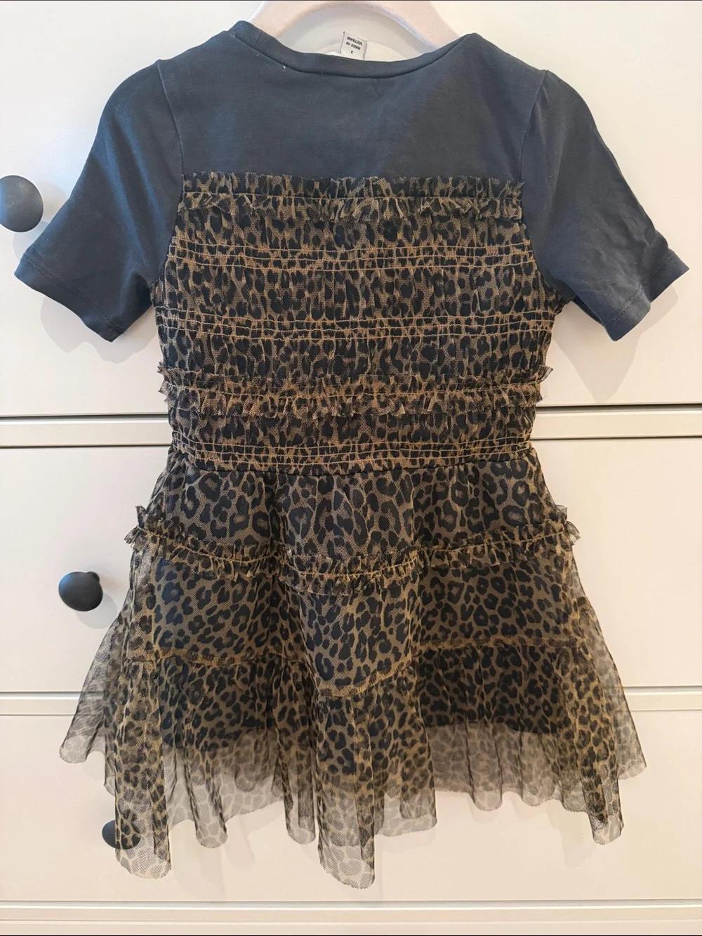 Crewcuts Leopard Print Ruffle Tiered Dress with Black Tee Top